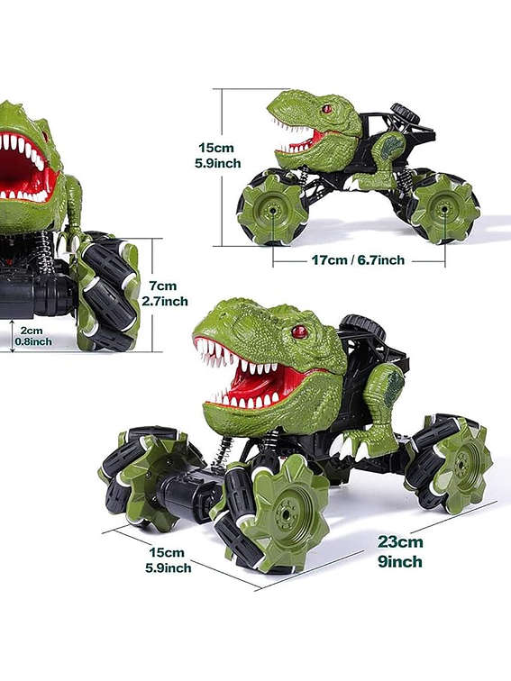 Juguete Carro Todo Terreno 4X4 con Control Remoto Dinosaurio Verde 3