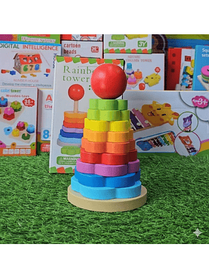 Torre de Apilado Arcoíris de Madera - Juguete Didáctico Montessori