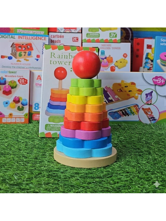 Torre de Apilado Arcoíris de Madera - Juguete Didáctico Montessori 1