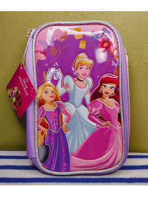Estuche Escolar Princesas Disney - Rapunzel, Cenicienta y Ariel 3D.
