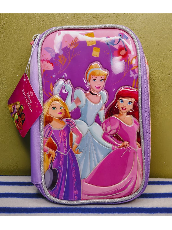 Estuche Escolar Princesas Disney - Rapunzel, Cenicienta y Ariel 3D. 1