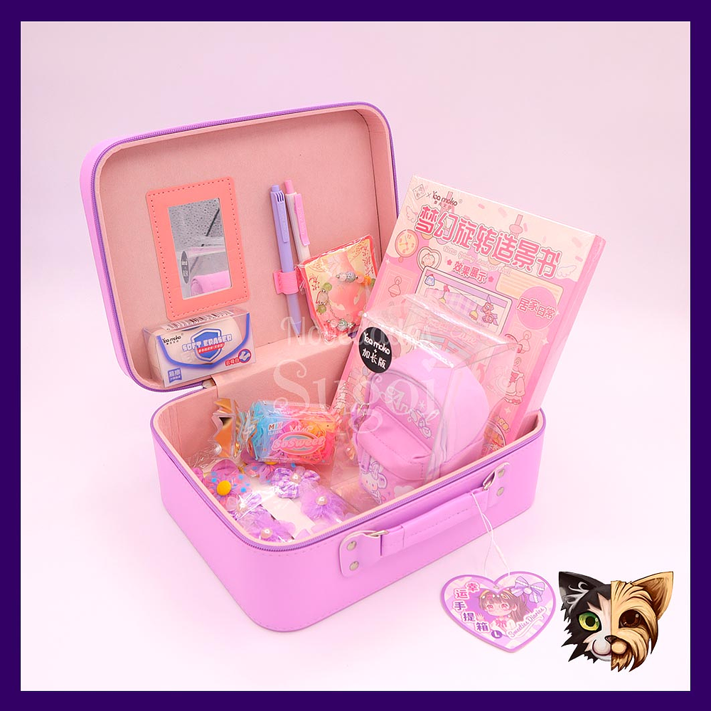 Maleta 8 accesorios y papelería Kawaii