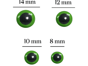 Olhos verdes + travas de segurança 14mm (embalagem)  