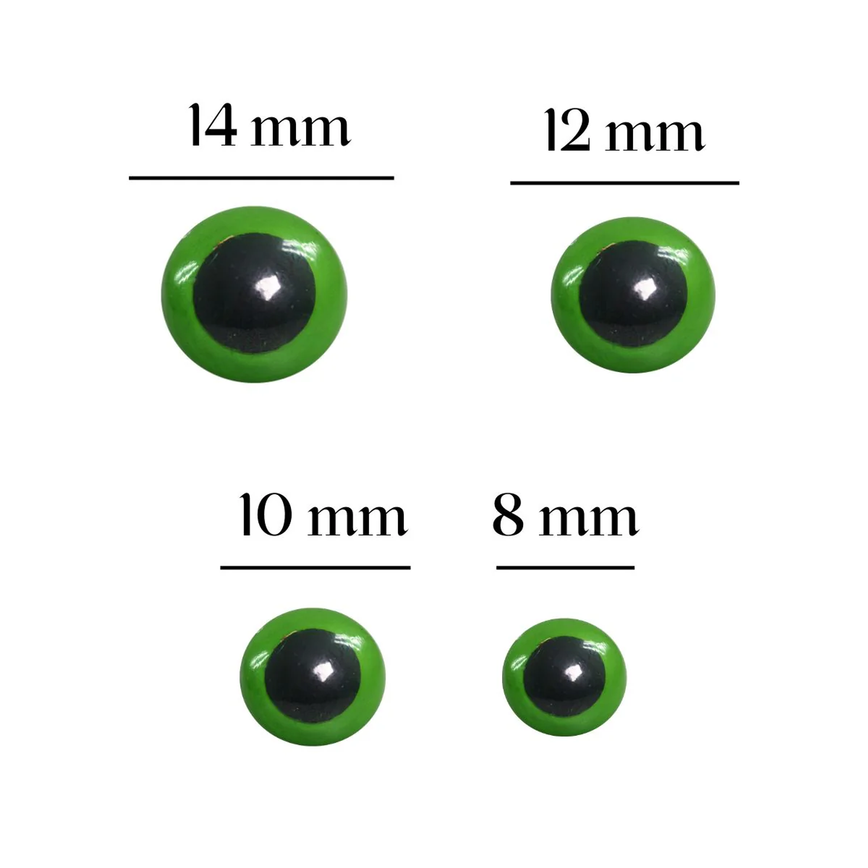 Olhos verdes + travas de segurança 8mm (embalagem)    1