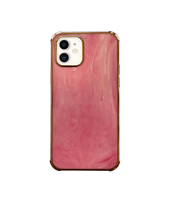 Carcasa compatible iphone  12/12 Pro Mármol Rosado Borde Dorado