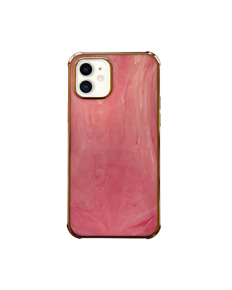 Carcasa compatible iphone  12 Pro Max Mármol Rosado Borde Dorado