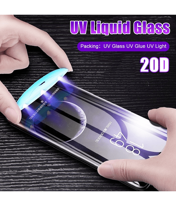 Lámina vidrio Samsung S9+ pegamento luz UV
