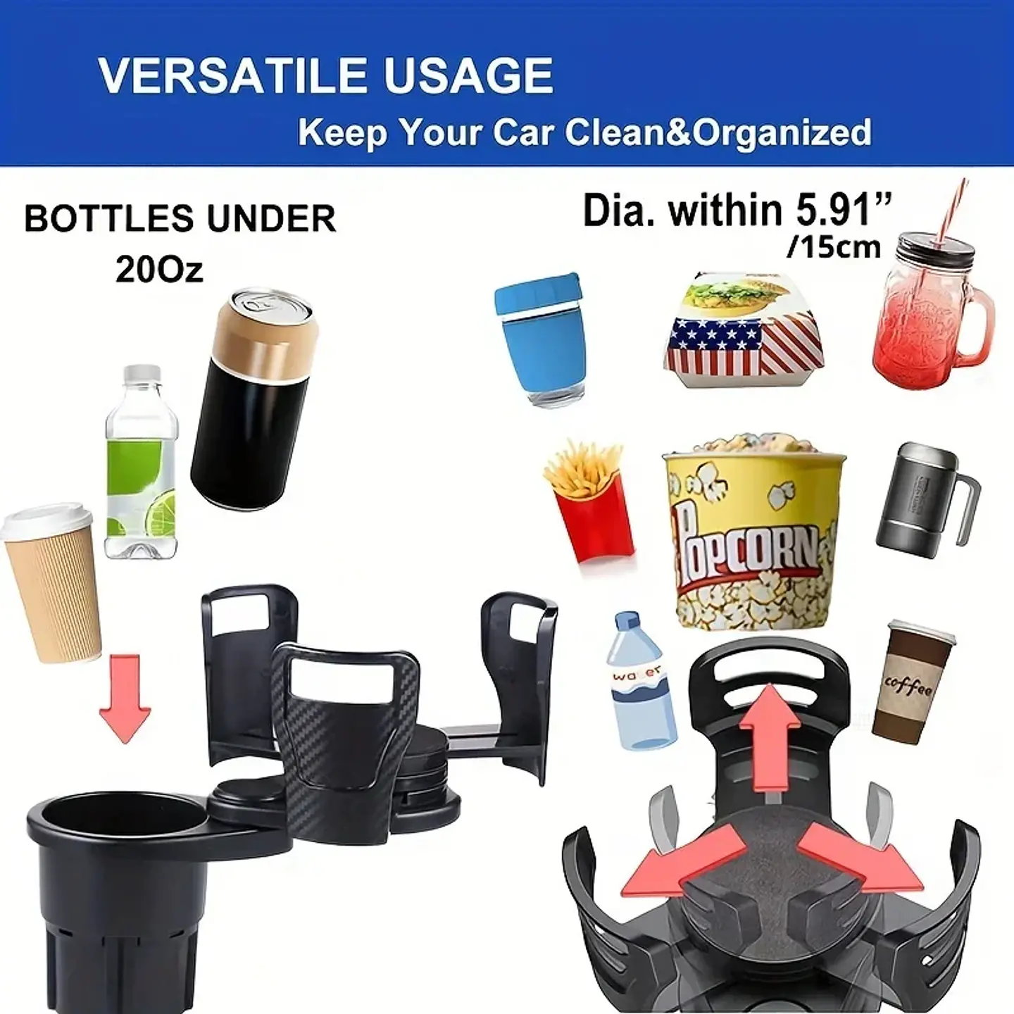 Portavasos Doble Ajustable para Auto - Organizador Multifuncional. 3