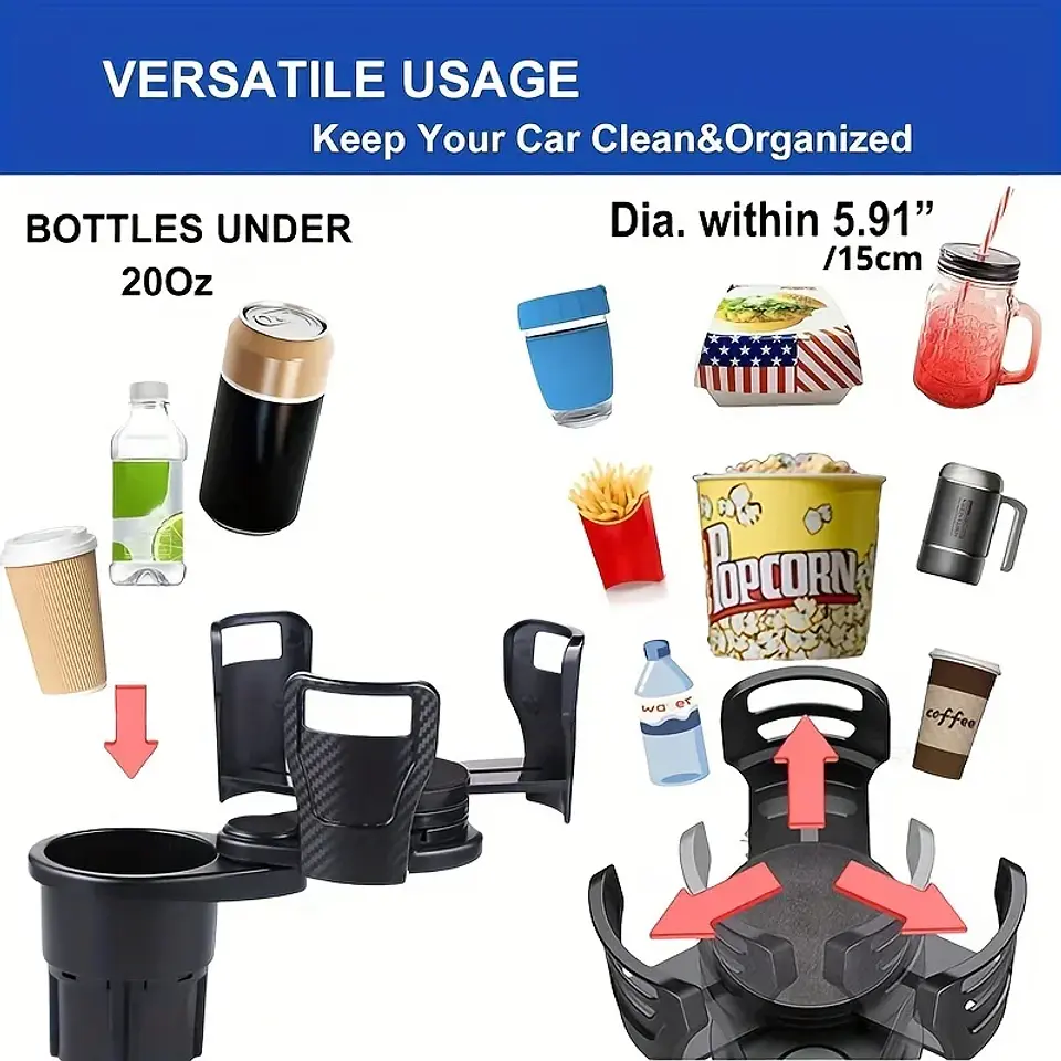Portavasos Doble Ajustable para Auto - Organizador Multifuncional. 3