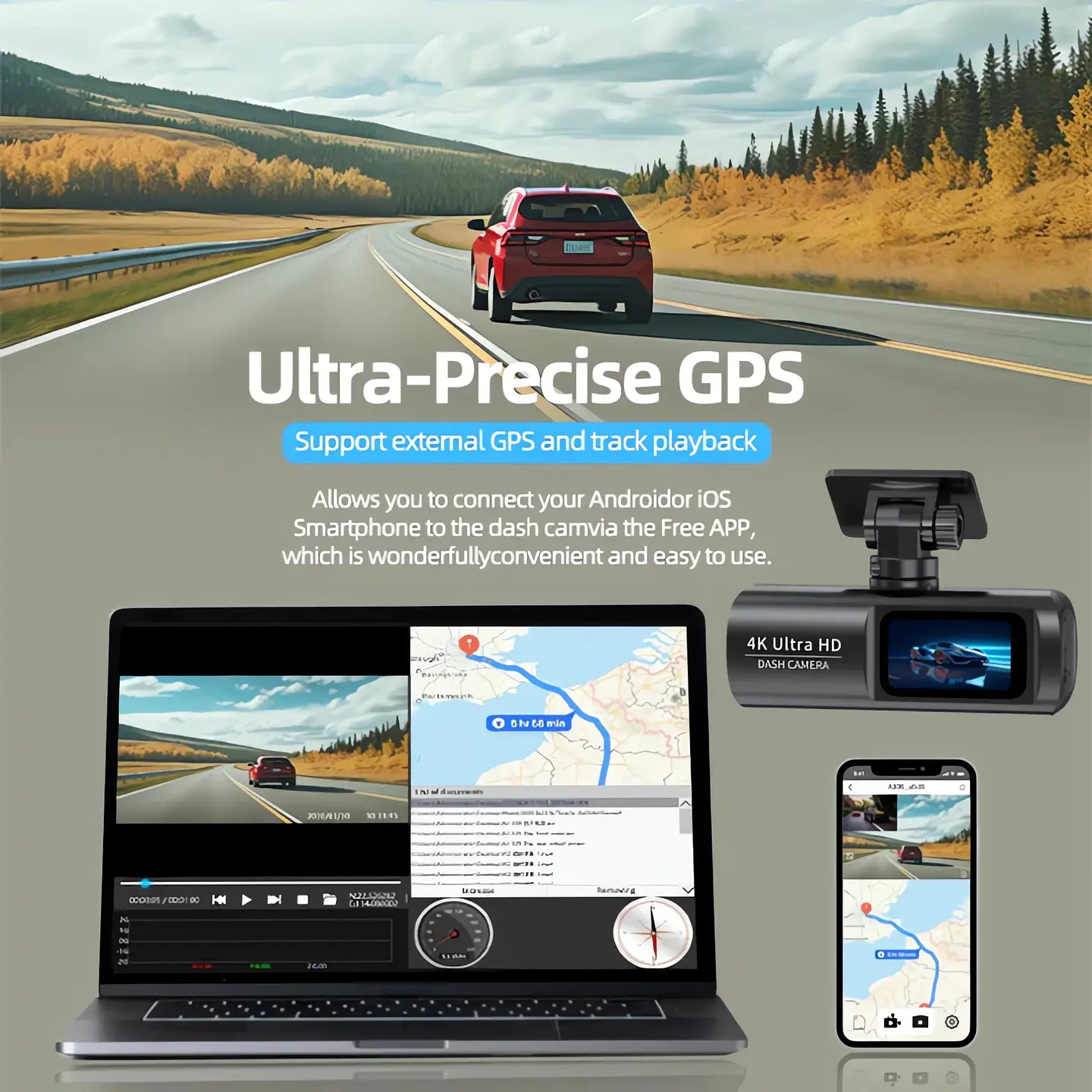 Cámara Dash Cam 4K Wifi para Auto con Cámara Trasera, Visión Nocturna y Monitor de Estacionamiento. 5