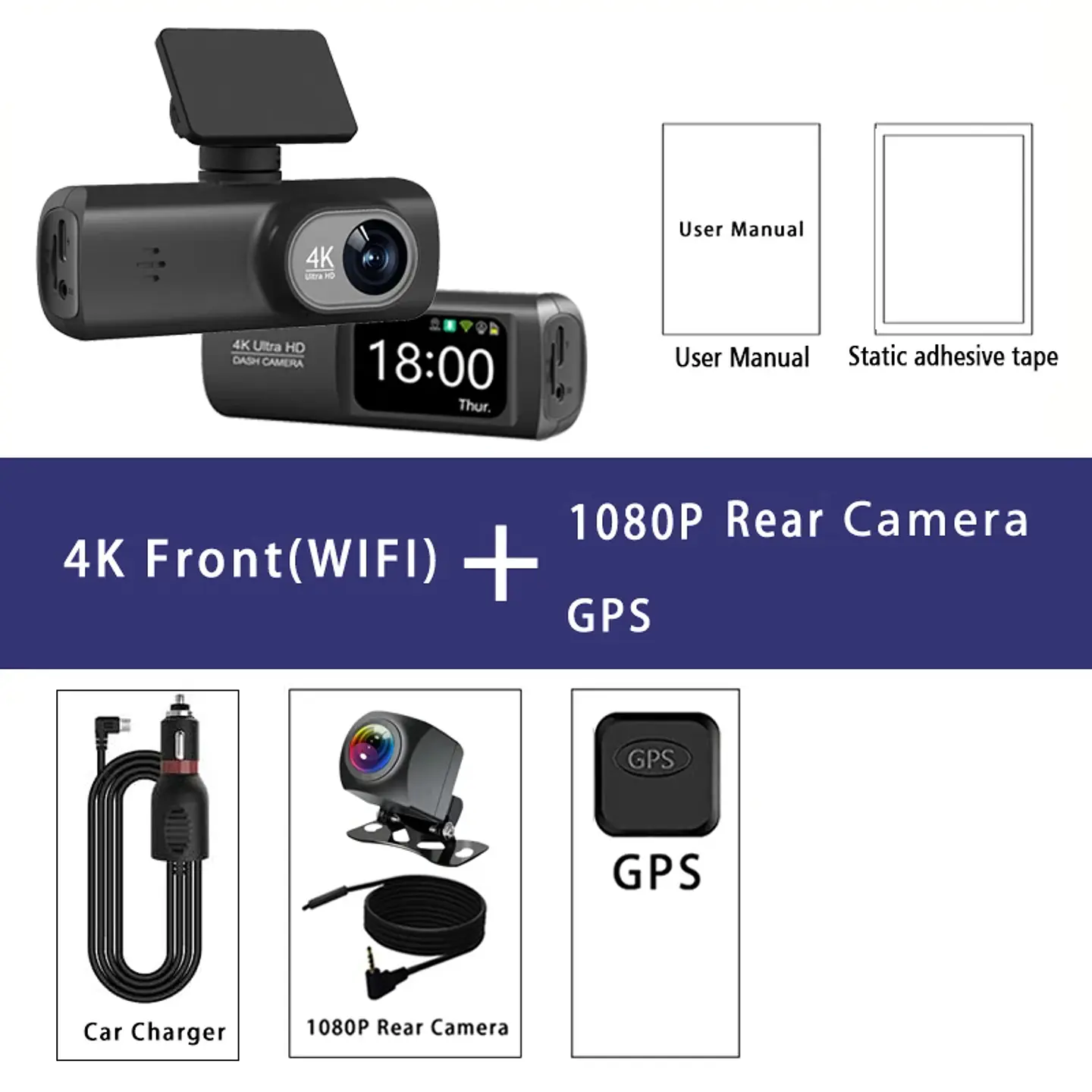 Cámara Dash Cam 4K Wifi para Auto con Cámara Trasera, Visión Nocturna y Monitor de Estacionamiento. 8