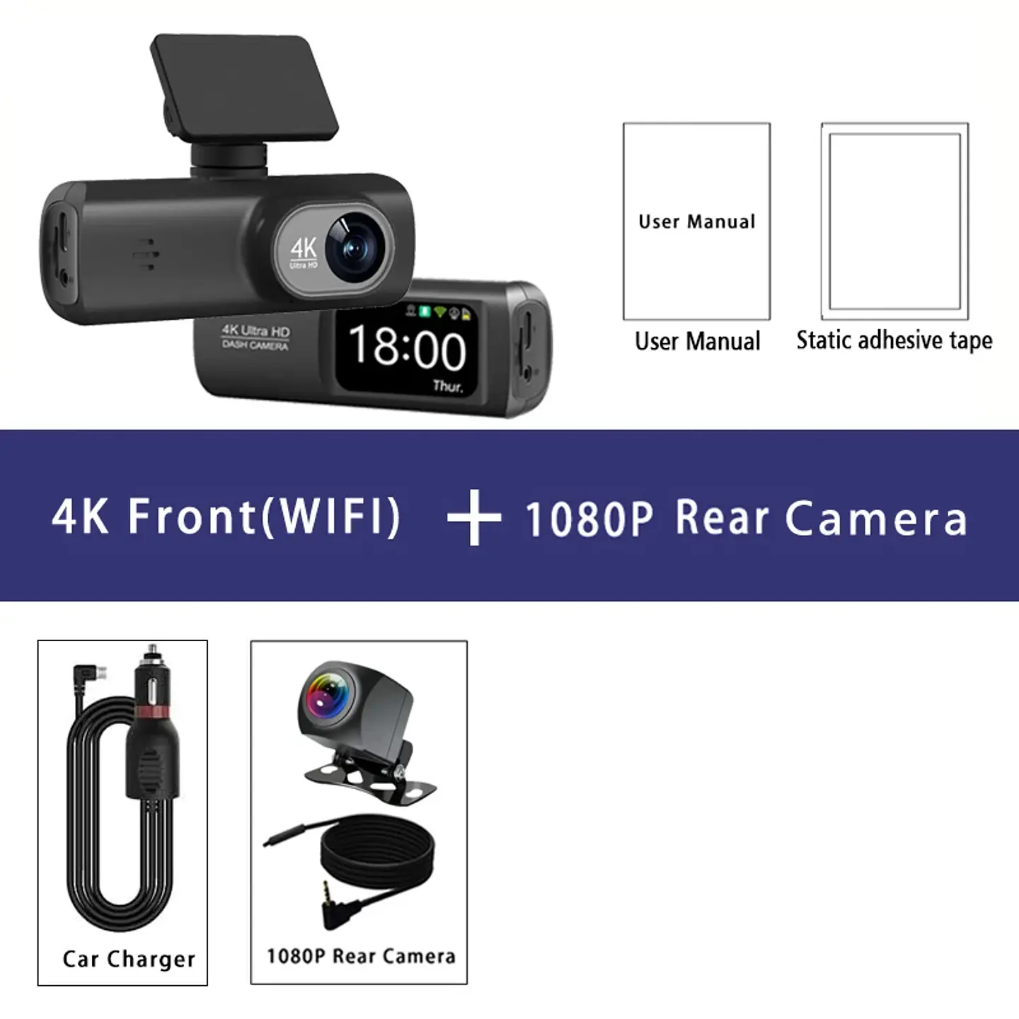Cámara Dash Cam 4K Wifi para Auto con Cámara Trasera, Visión Nocturna y Monitor de Estacionamiento. 10