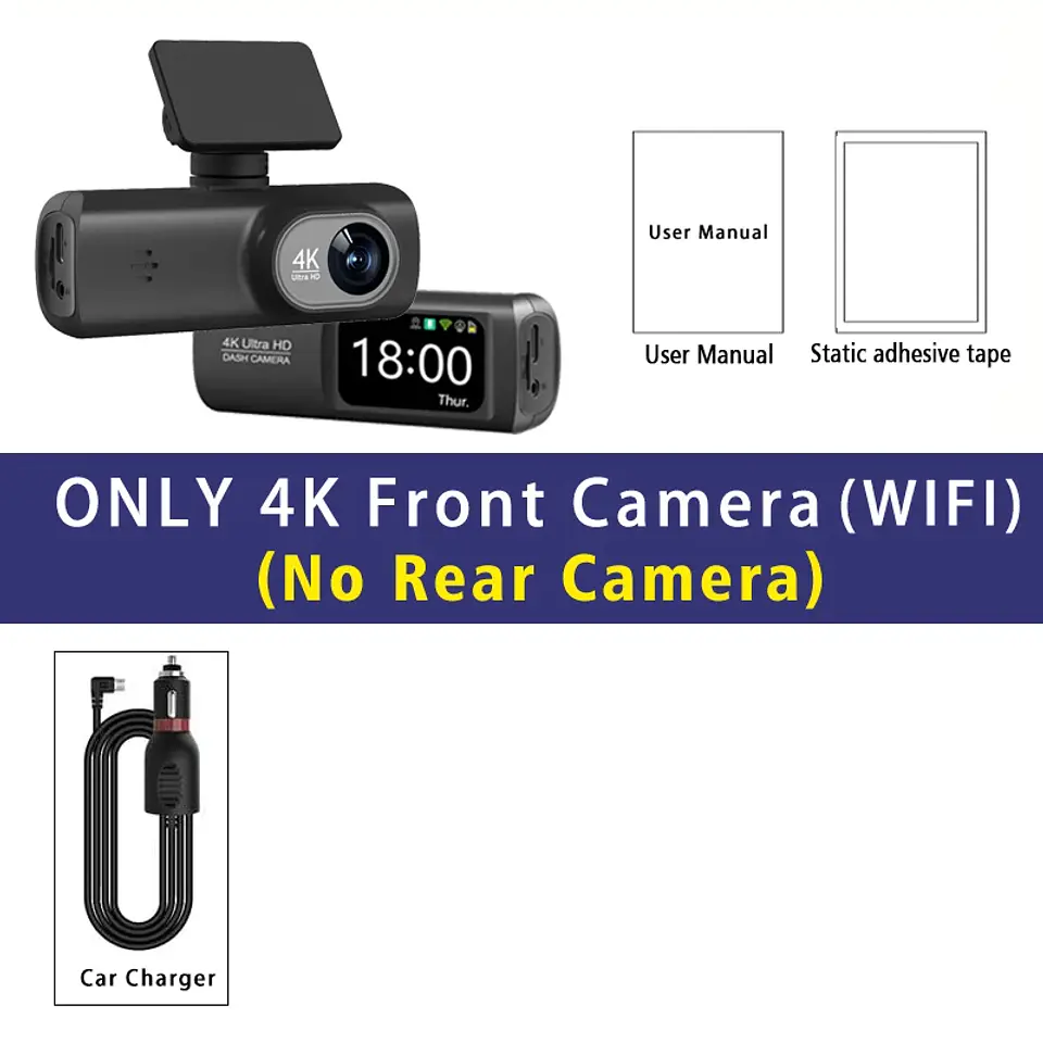 Cámara Dash Cam 4K Wifi para Auto con Cámara Trasera, Visión Nocturna y Monitor de Estacionamiento. 11