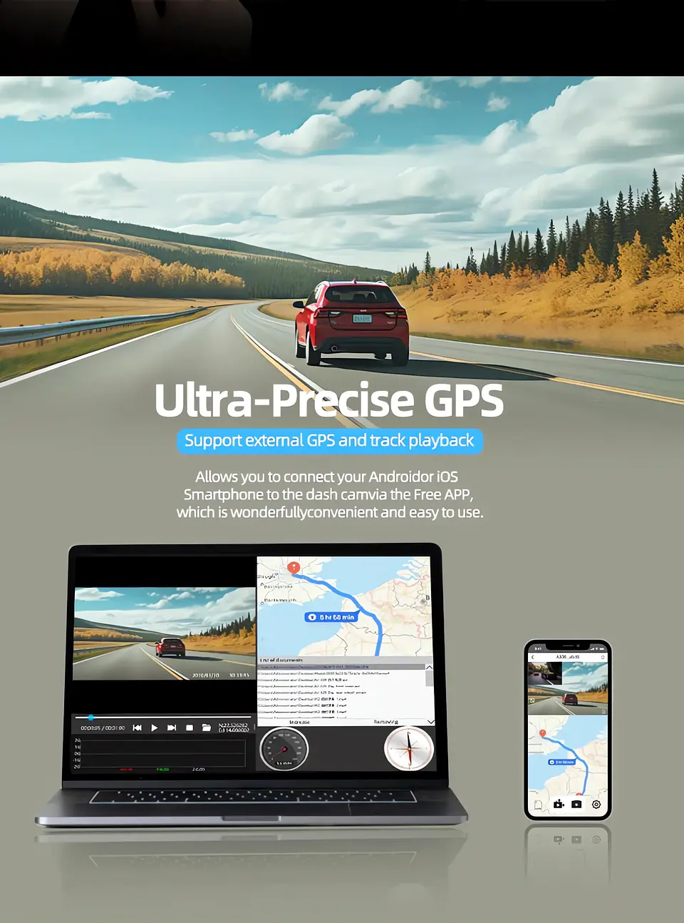 Cámara Dash Cam 4K Wifi para Auto con Cámara Trasera, Visión Nocturna y Monitor de Estacionamiento. 15