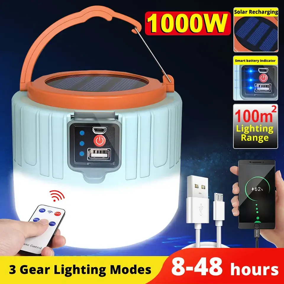 Linterna LED Recargable Solar para Camping - 3 Modos de Iluminación. 3