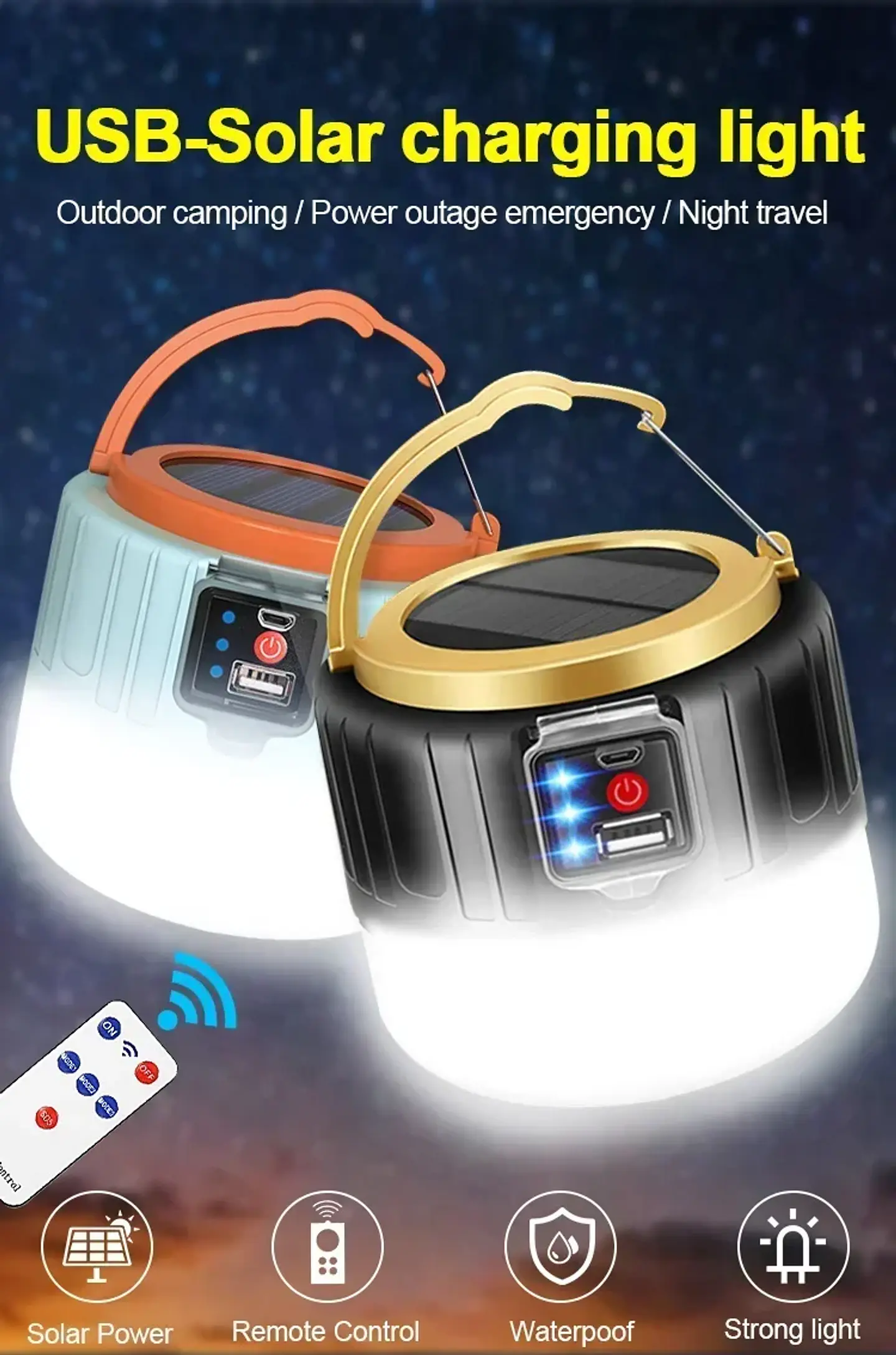 Linterna LED Recargable Solar para Camping - 3 Modos de Iluminación. 4