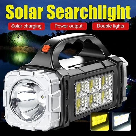 Linterna LED Solar Recargable Multifuncional para Camping con Power Bank
