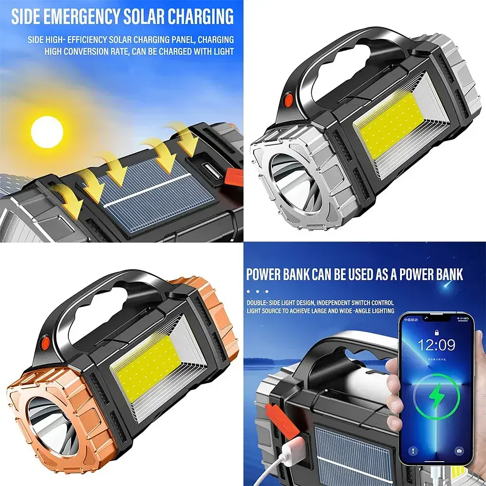 Linterna LED Solar Recargable Multifuncional para Camping con Power Bank 2