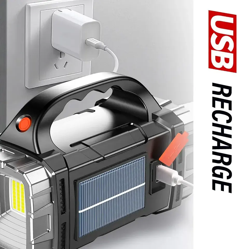 Linterna LED Solar Recargable Multifuncional para Camping con Power Bank 4