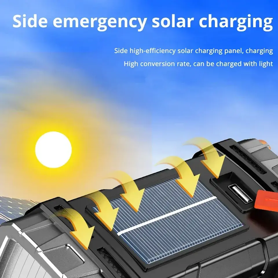 Linterna LED Solar Recargable Multifuncional para Camping con Power Bank 15
