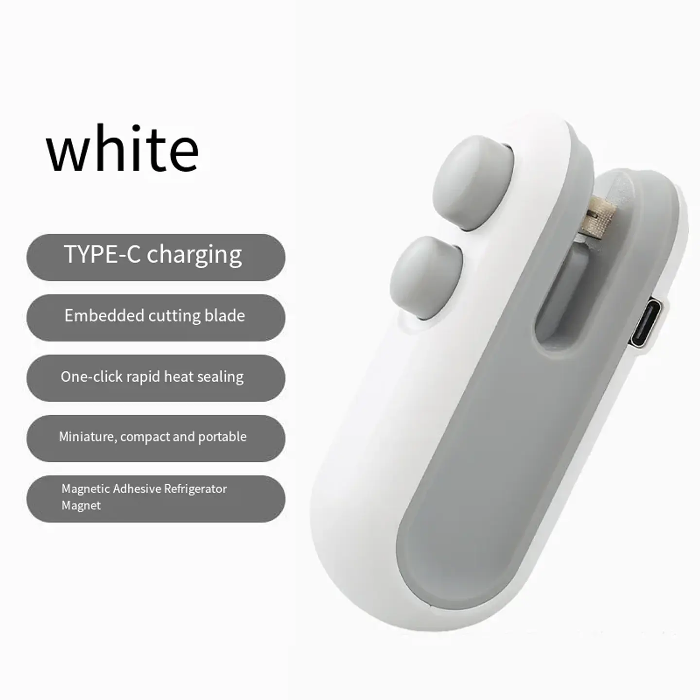 Mini Sellador Térmico de Bolsas 2 en 1, Recargable USB-C con Cortador 3