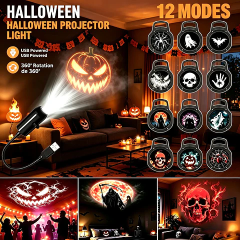 Proyector LED Halloween USB con Diseños para Pared y Techo
