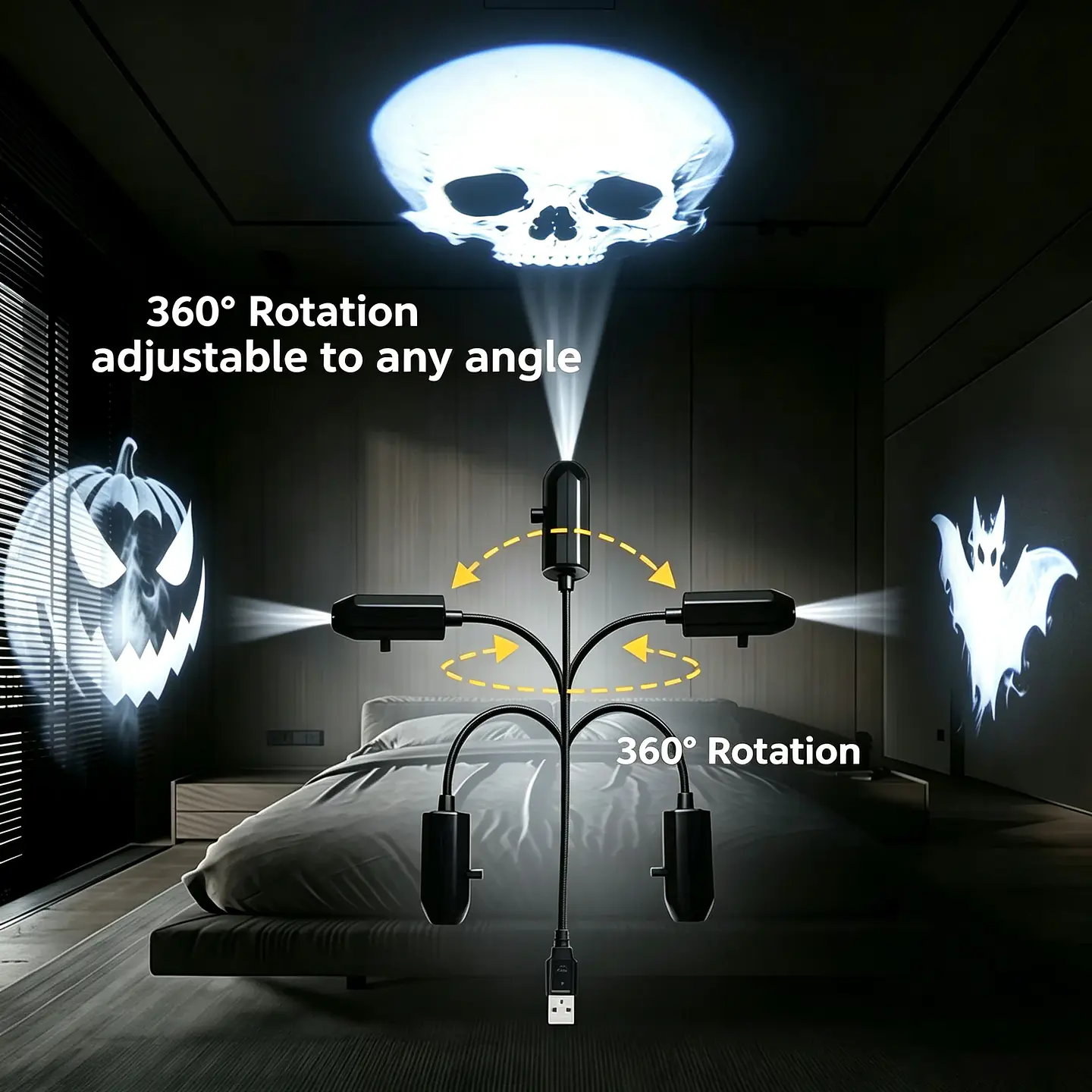 Proyector LED Halloween USB con Diseños para Pared y Techo 2