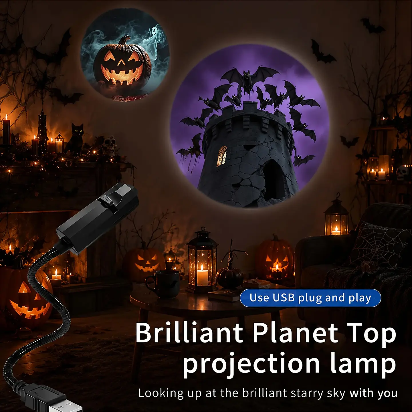 Proyector LED Halloween USB con Diseños para Pared y Techo 5