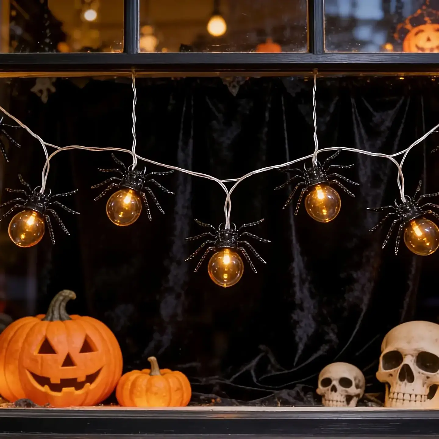 Guirnalda Halloween 10 Arañas LED – 1,5 m a Pilas 8
