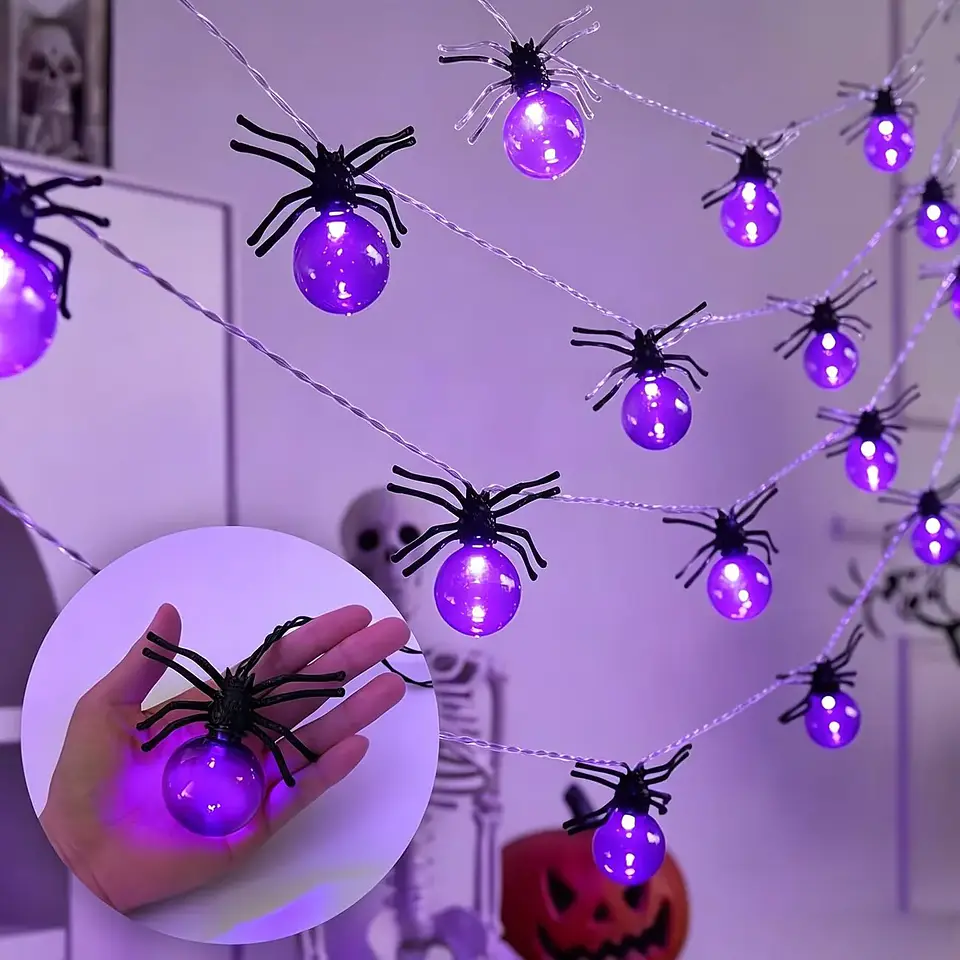 Guirnalda Halloween 10 Arañas LED – 1,5 m a Pilas 3
