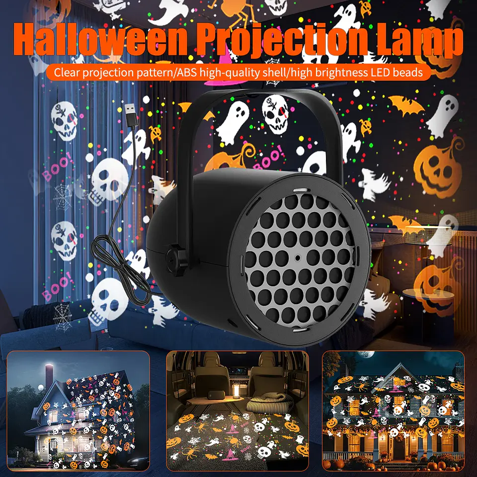 Proyector LED Halloween USB 5V con Diseños Giratorios 1