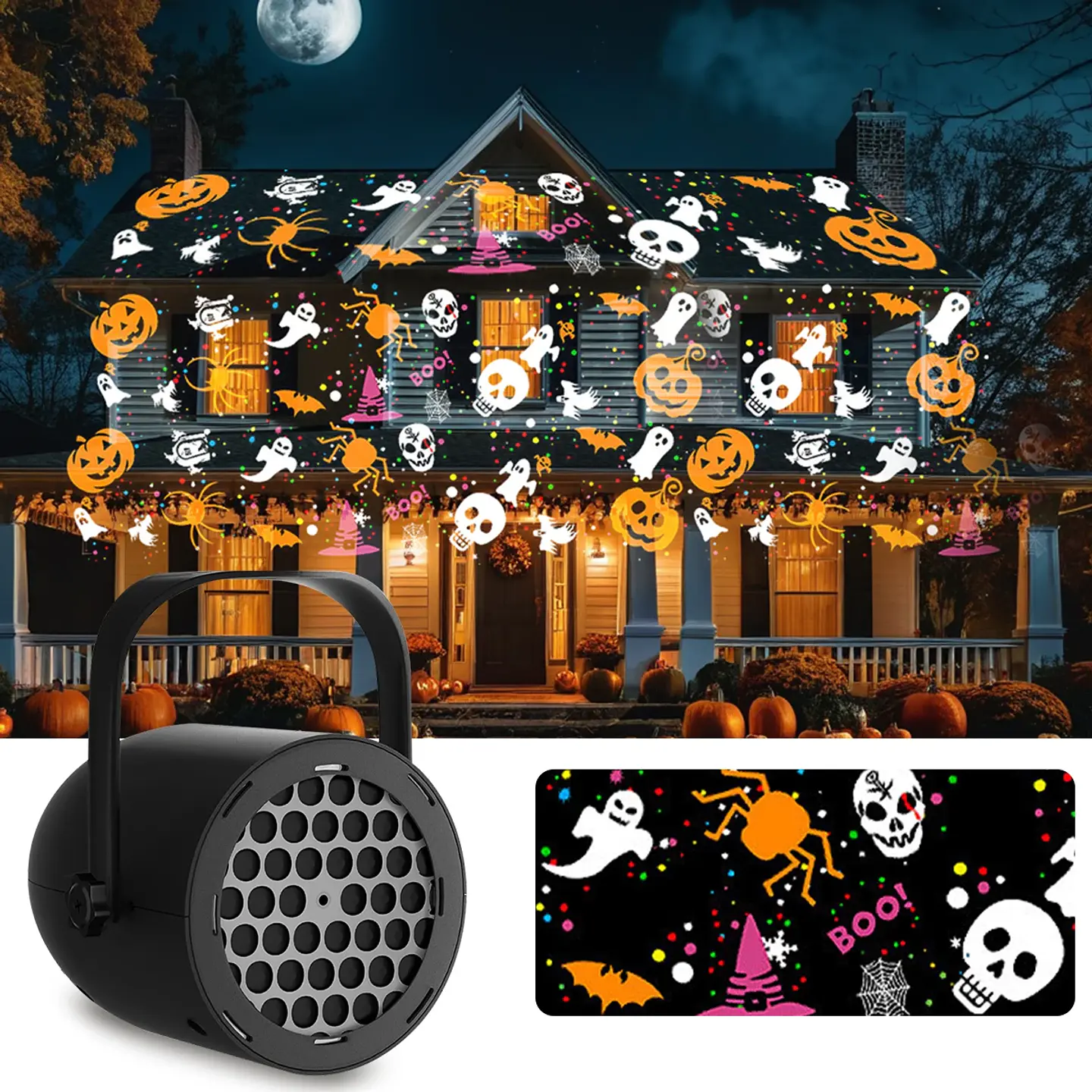 Proyector LED Halloween USB 5V con Diseños Giratorios 9