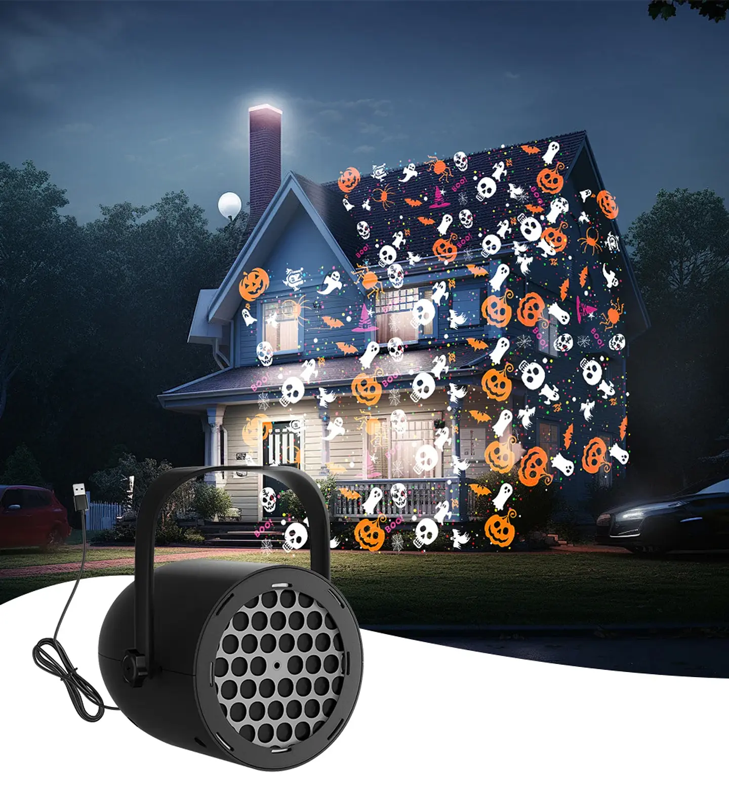 Proyector LED Halloween USB 5V con Diseños Giratorios 10
