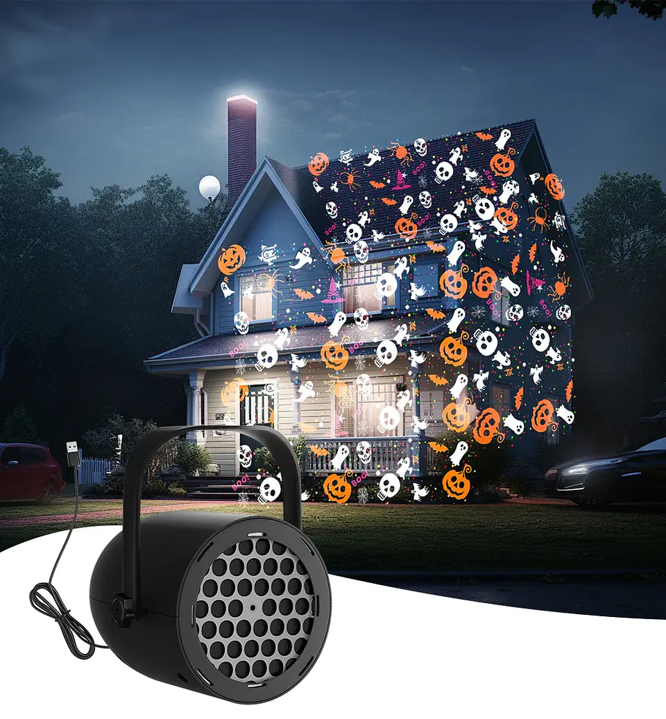 Proyector LED Halloween USB 5V con Diseños Giratorios 10