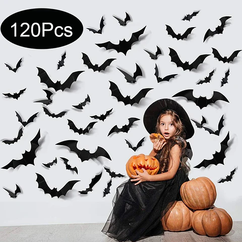 Murciélagos 3D Adhesivos para Halloween – Packs de 12 a 120 Piezas