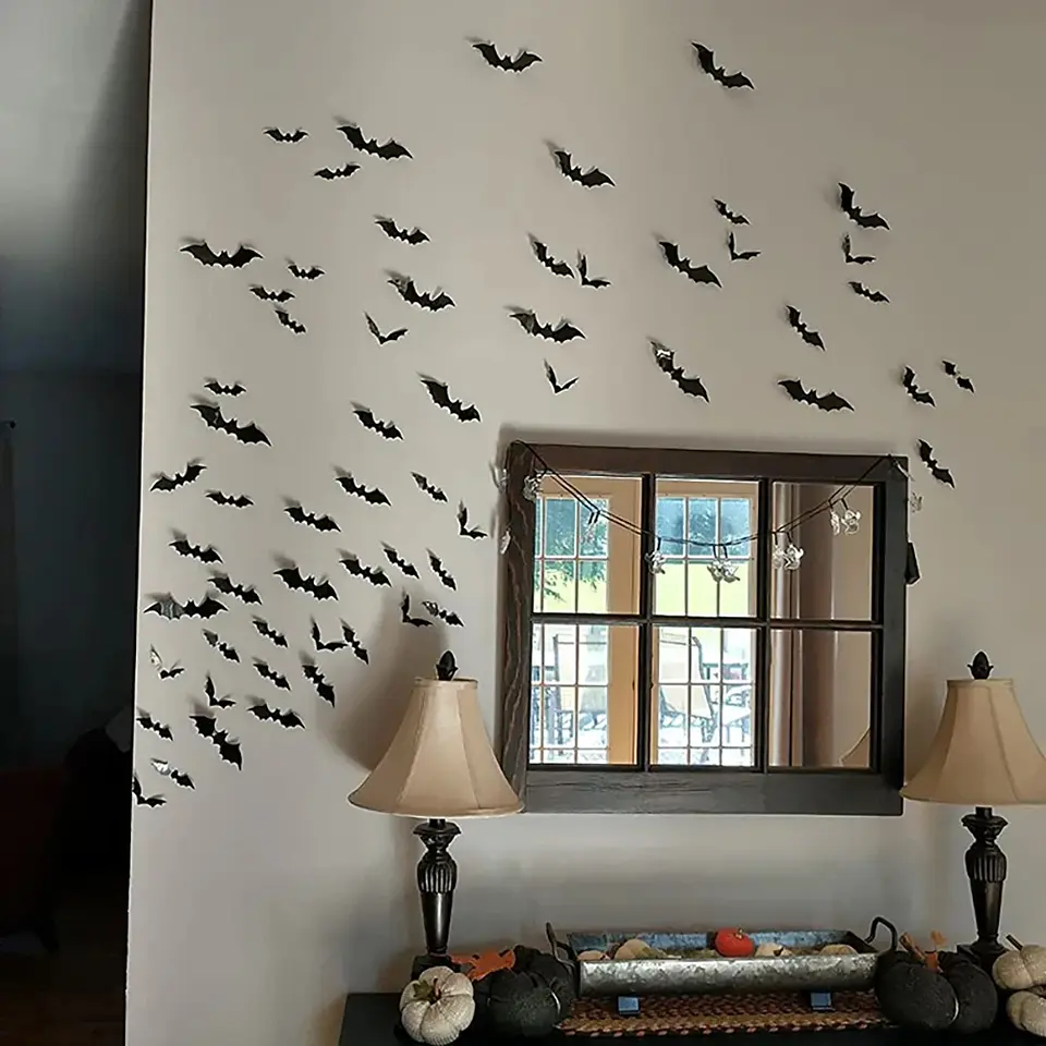 Murciélagos 3D Adhesivos para Halloween – Packs de 12 a 120 Piezas 3