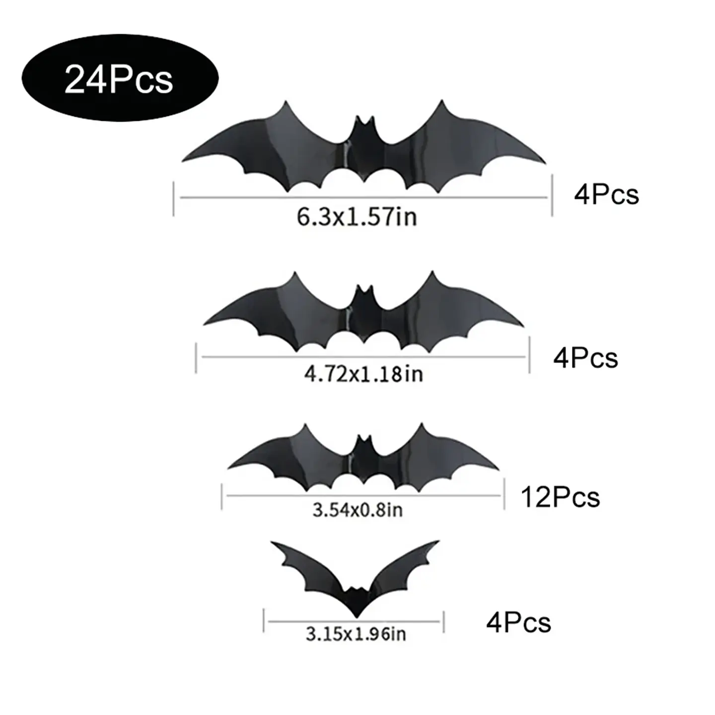 Murciélagos 3D Adhesivos para Halloween – Packs de 12 a 120 Piezas 8