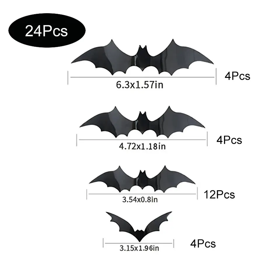 Murciélagos 3D Adhesivos para Halloween – Packs de 12 a 120 Piezas 8