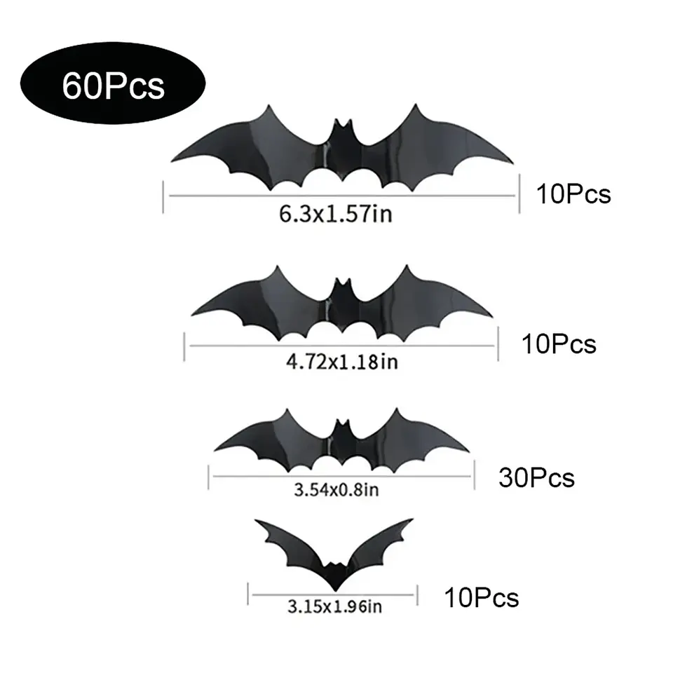 Murciélagos 3D Adhesivos para Halloween – Packs de 12 a 120 Piezas 10