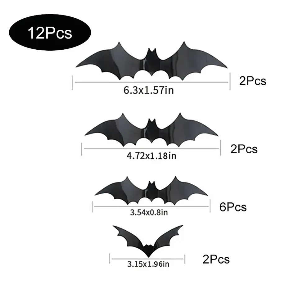 Murciélagos 3D Adhesivos para Halloween – Packs de 12 a 120 Piezas 11