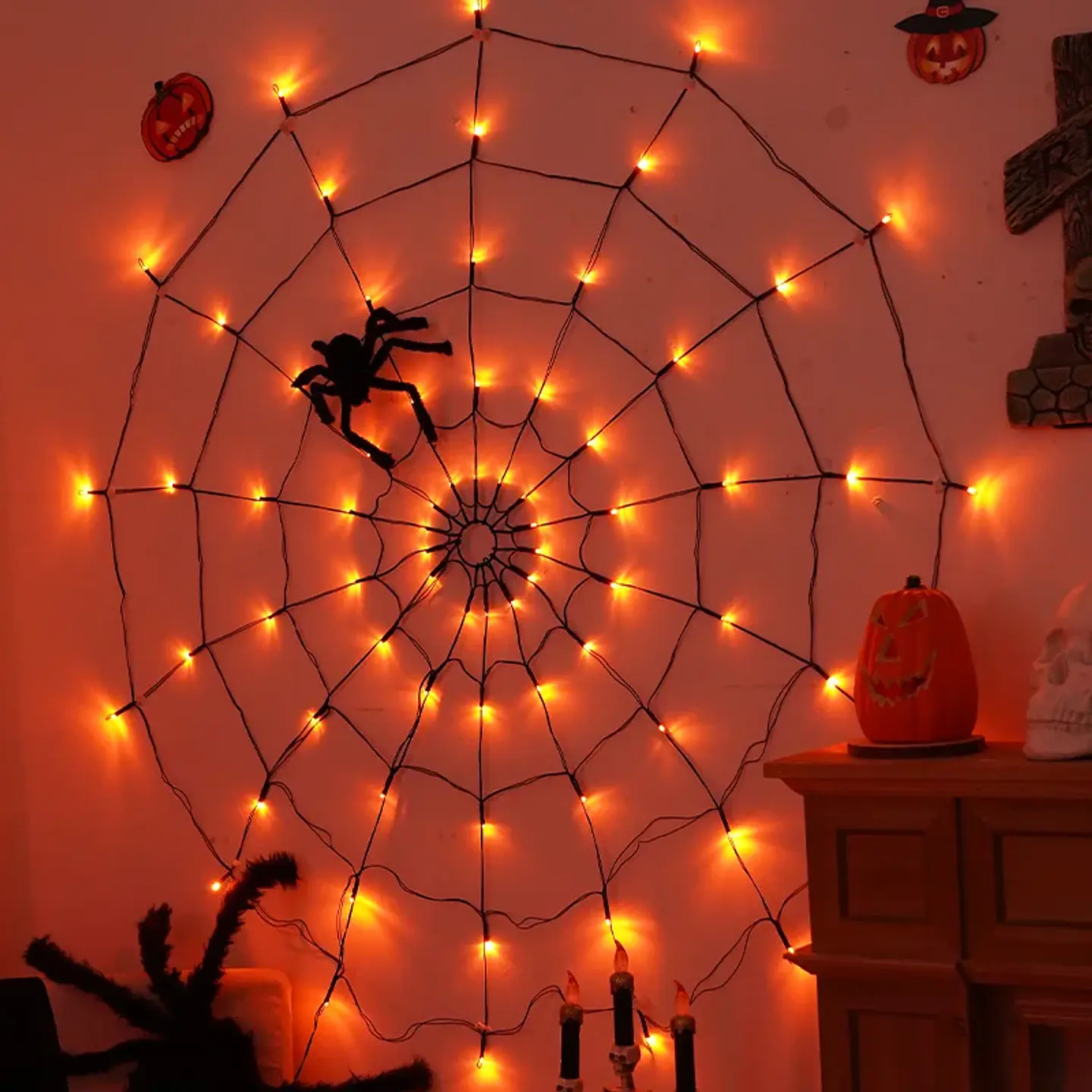 Telaraña LED Halloween con Araña – 70 Luces 2