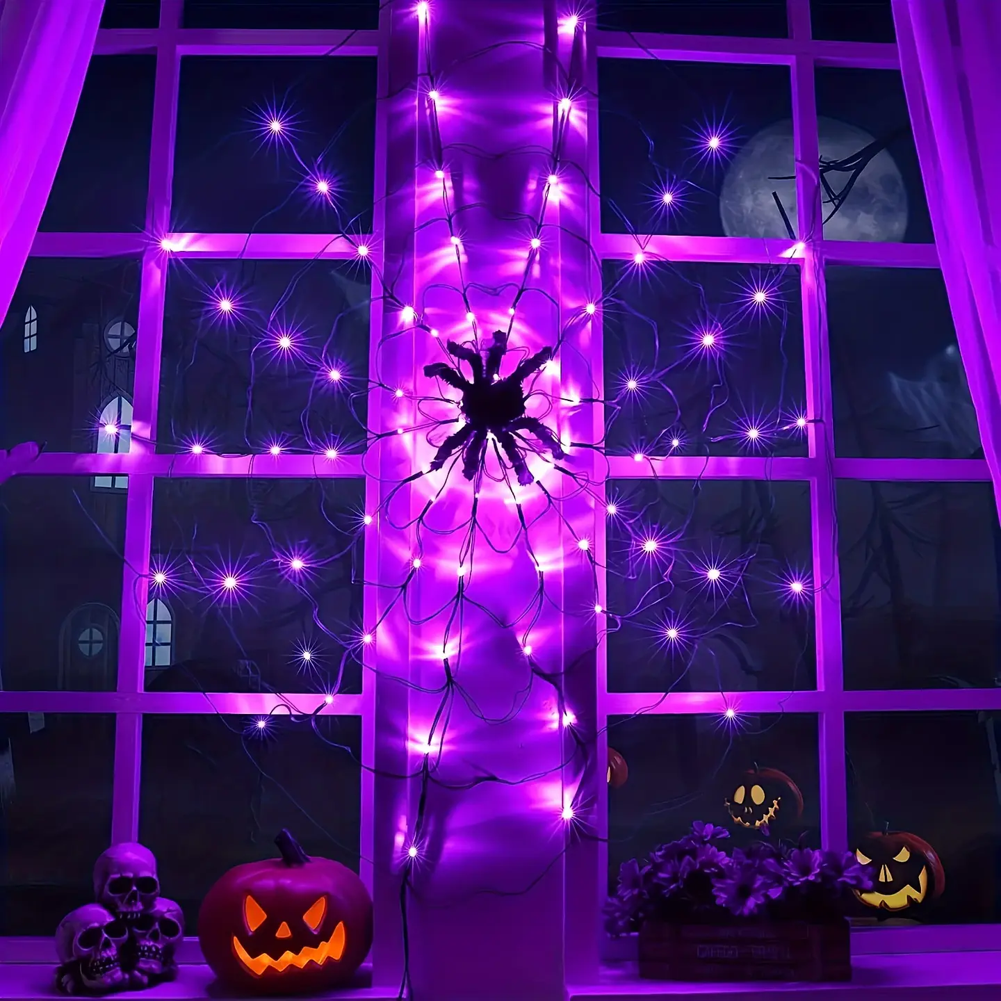 Telaraña LED Halloween con Araña – 70 Luces 8
