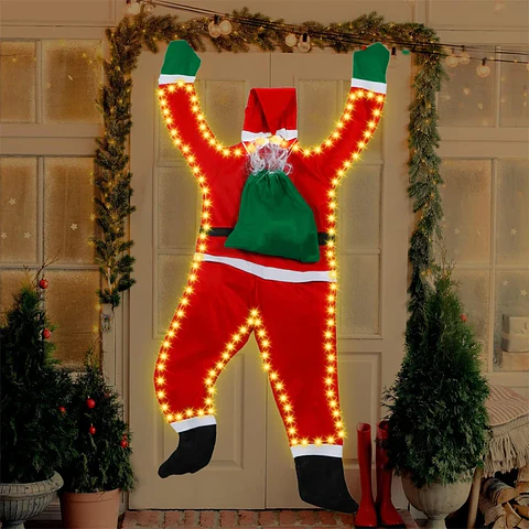 Santa Claus Colgante Escalador con Luces Solares – Decoración Navideña para Ventana, Balcón o Techo