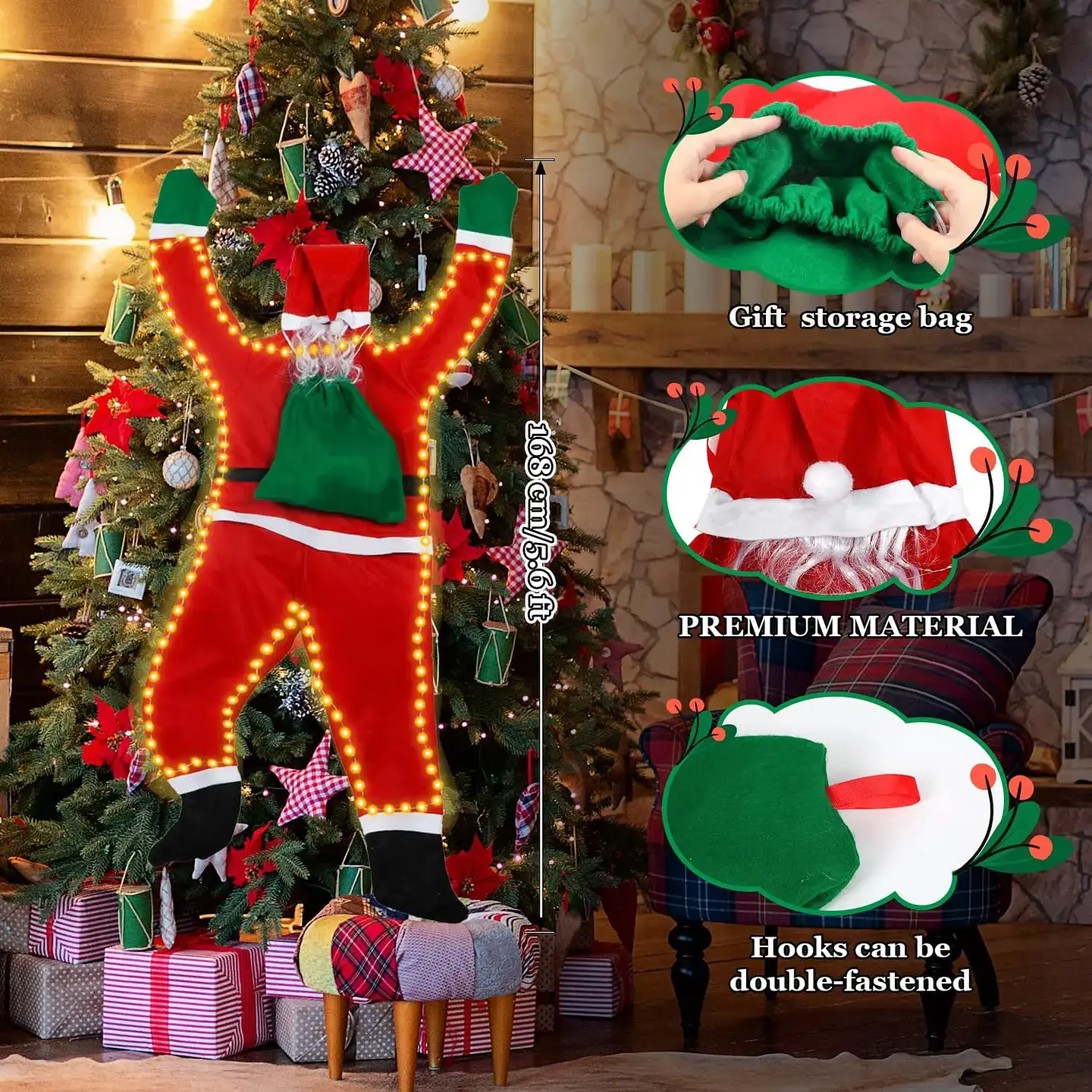 Santa Claus Colgante Escalador con Luces Solares – Decoración Navideña para Ventana, Balcón o Techo 6