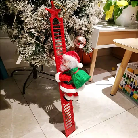 Santa Claus Eléctrico Escalando Escalera con Música y Luz LED – Decoración Navideña para Árbol y Hogar