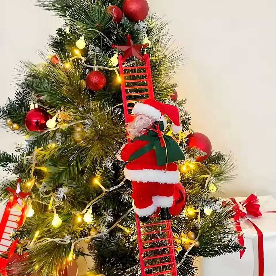 Santa Claus Eléctrico Escalando Escalera con Música y Luz LED – Decoración Navideña para Árbol y Hogar 2