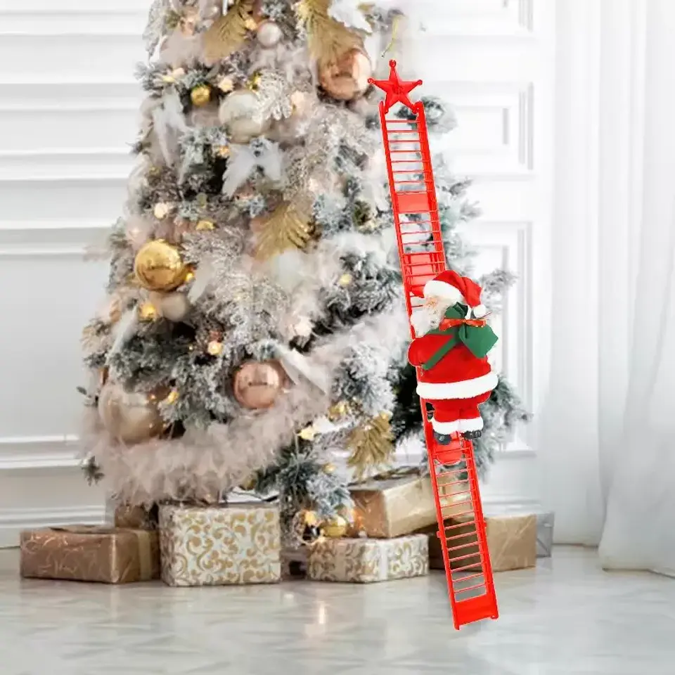 Santa Claus Eléctrico Escalando Escalera con Música y Luz LED – Decoración Navideña para Árbol y Hogar 3