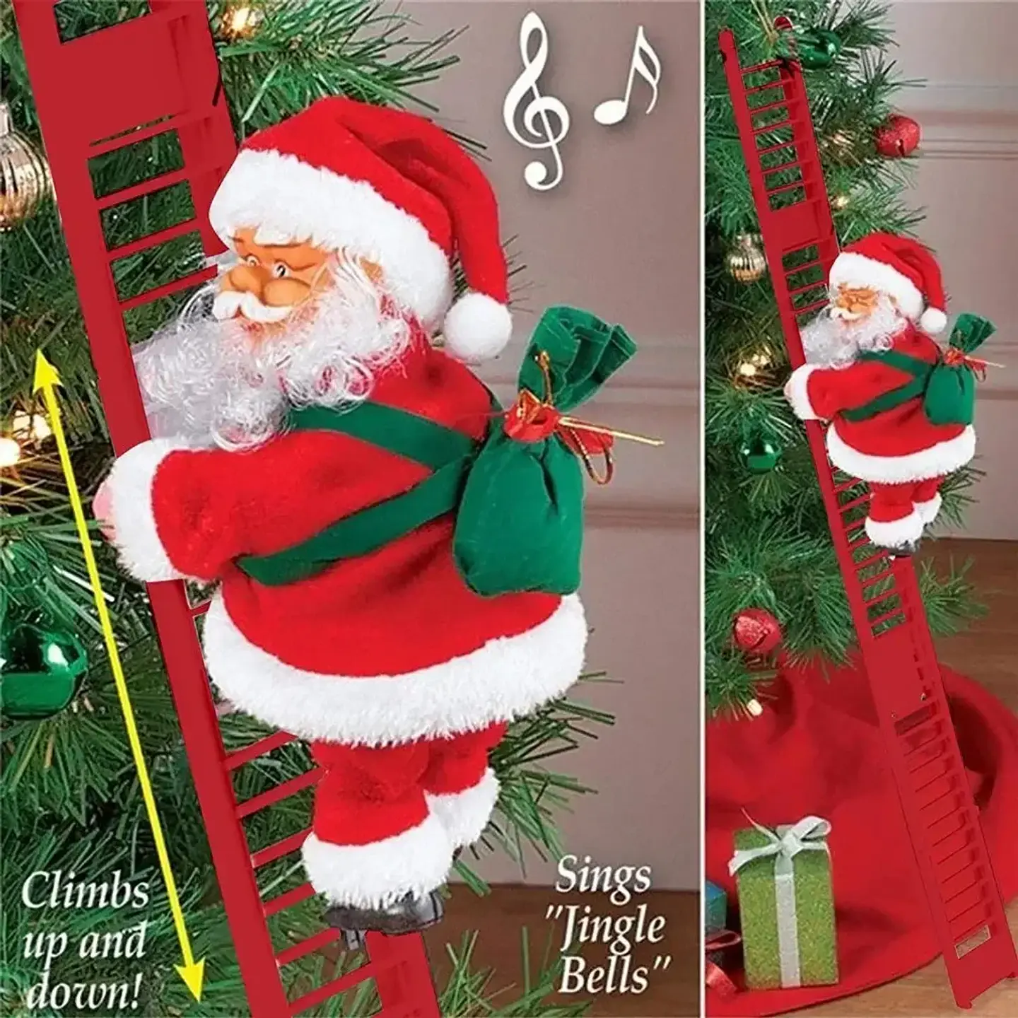 Santa Claus Eléctrico Escalando Escalera con Música y Luz LED – Decoración Navideña para Árbol y Hogar 9