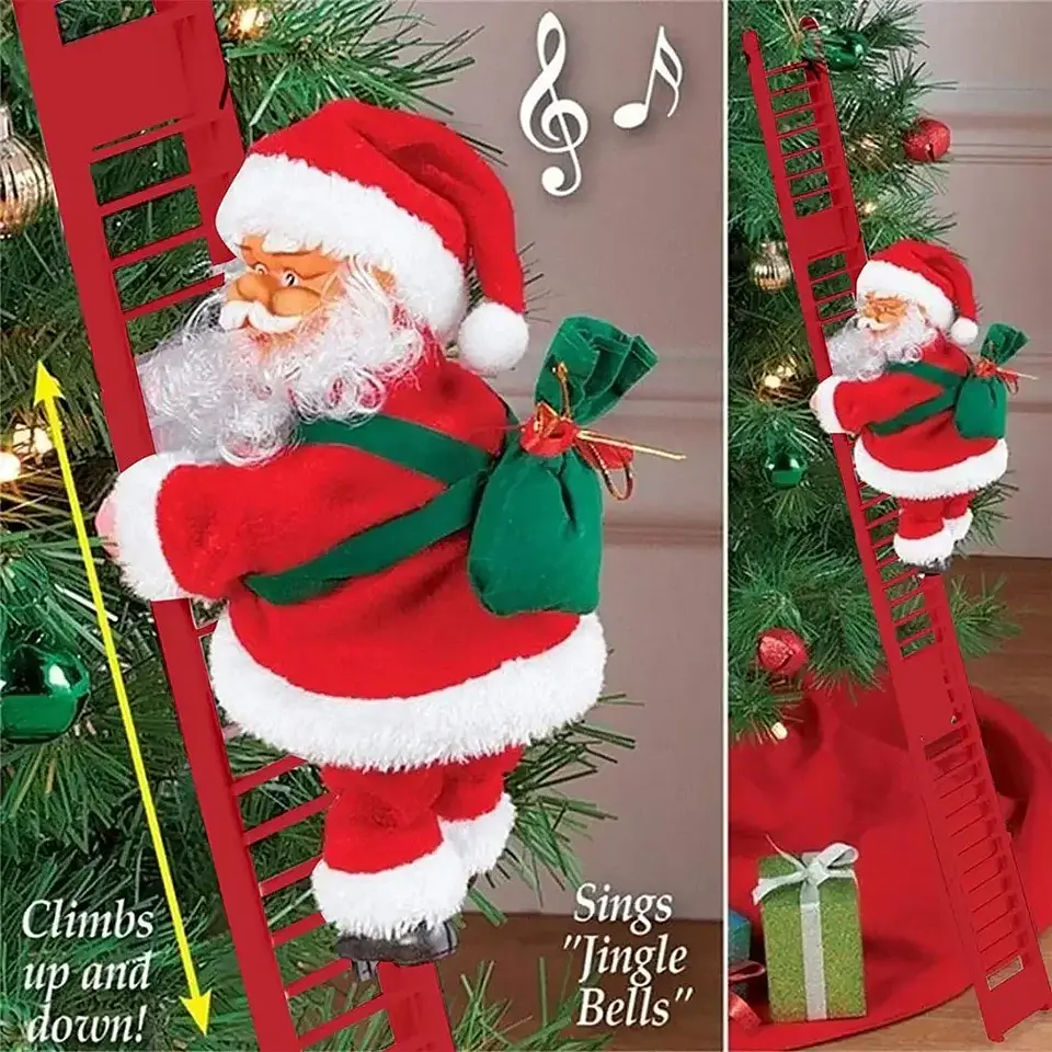 Santa Claus Eléctrico Escalando Escalera con Música y Luz LED – Decoración Navideña para Árbol y Hogar 9