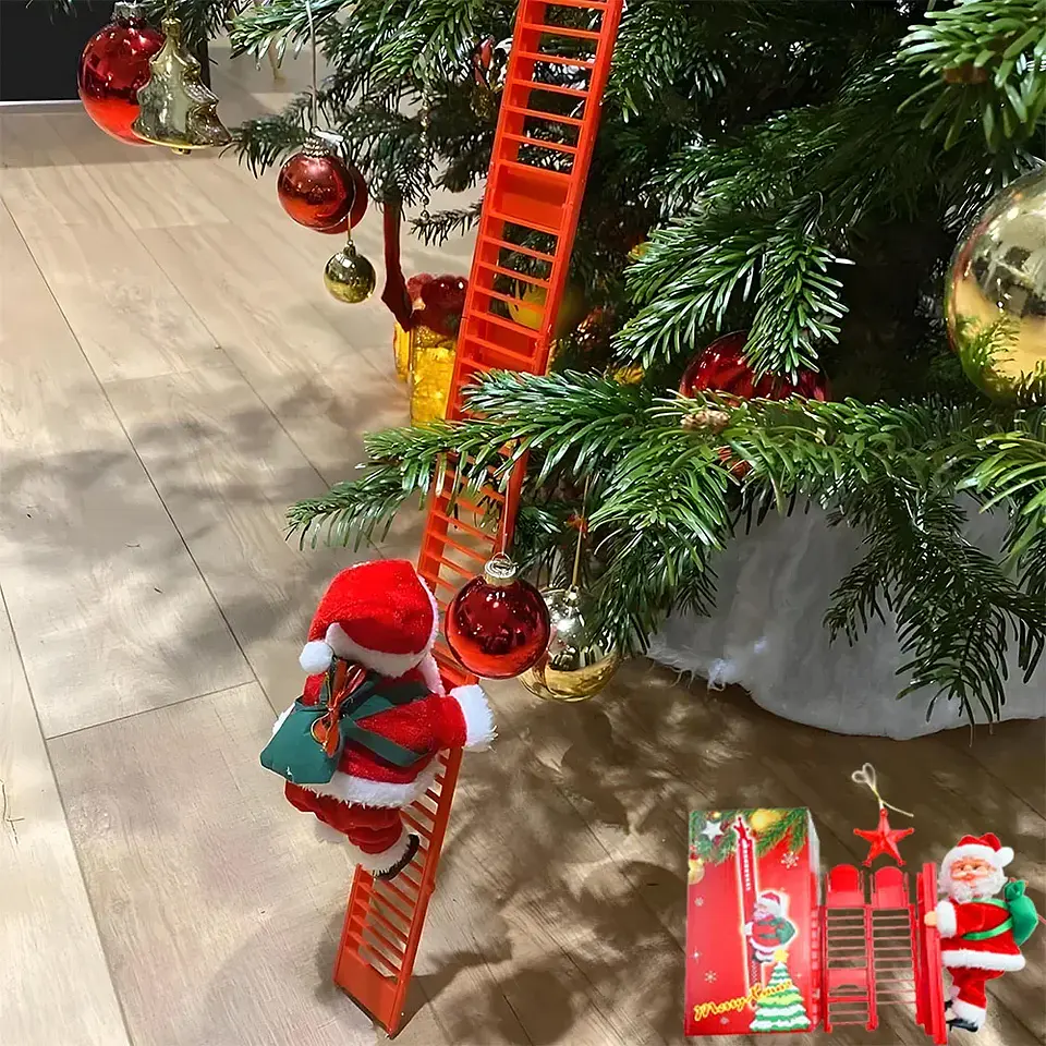Santa Claus Eléctrico Escalando Escalera con Música y Luz LED – Decoración Navideña para Árbol y Hogar 10